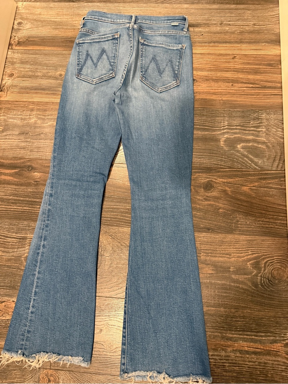 MOTHER Light Blue Flare Jeans with Raw Frayed Hem - Picture 2 of 4